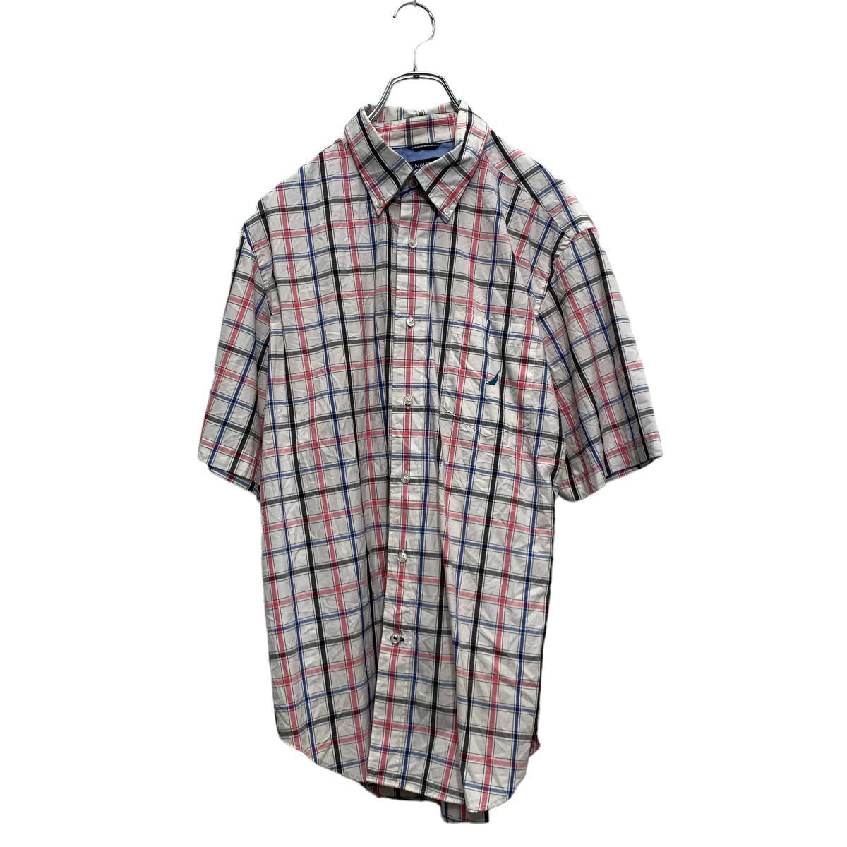 NAUTICA 半袖 チェックシャツ L ホワイト ピンク ネイビー ノーティカ ボタンダウン 古着卸 アメリカ仕入 a606-5809拍卖