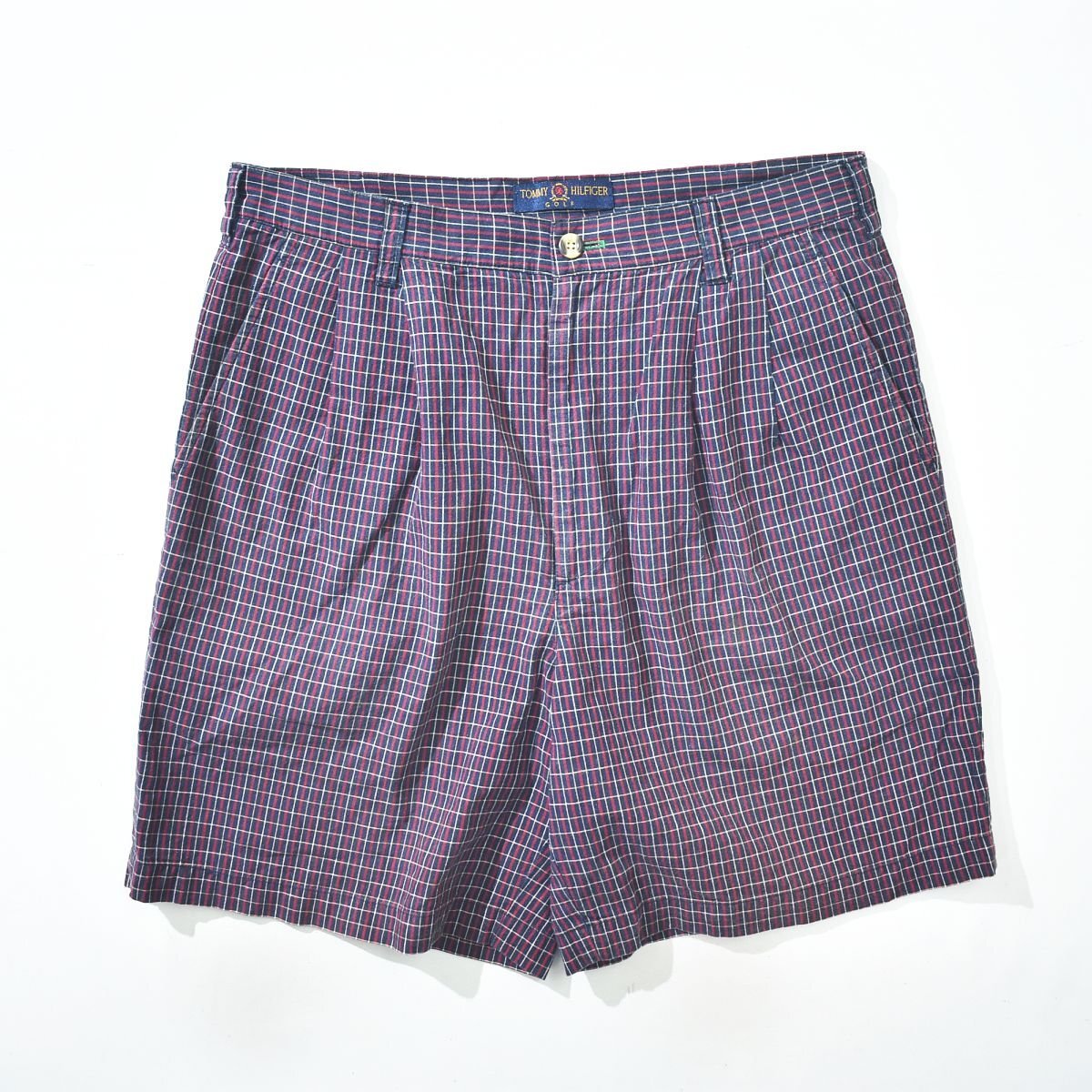 ★オールド 旧タグ トミーヒルフィガー TOMMY HILFIGER チェック柄 2タック ライト チノ ショート パンツ 32 ★ビンテージ ショーツ★拍卖