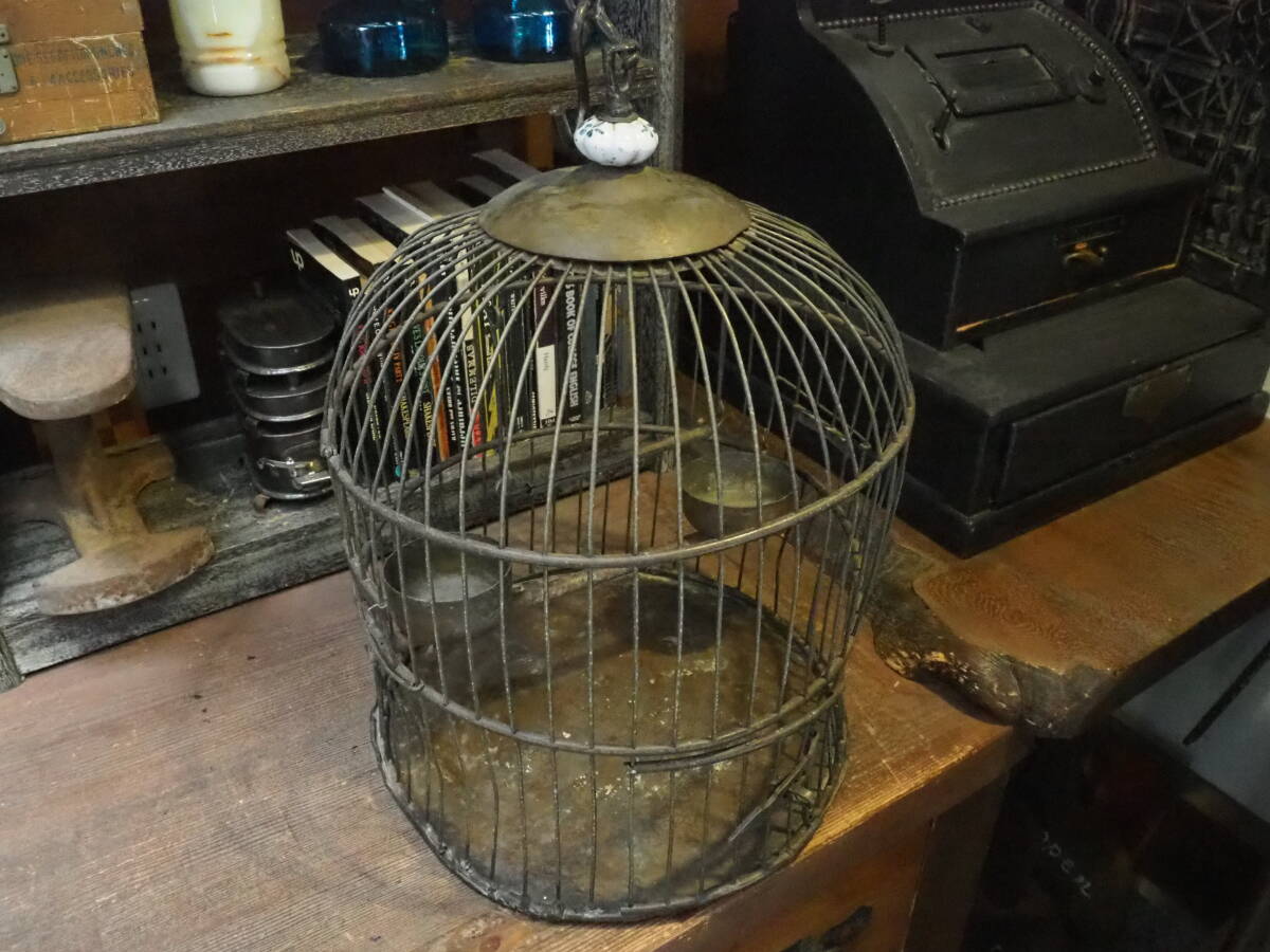 【フランス蚤の市真鍮の鳥かご】バードゲージ古道具アンティーク骨董インテリア花かごインダストリアルフックガーデニングドライフラワー拍卖
