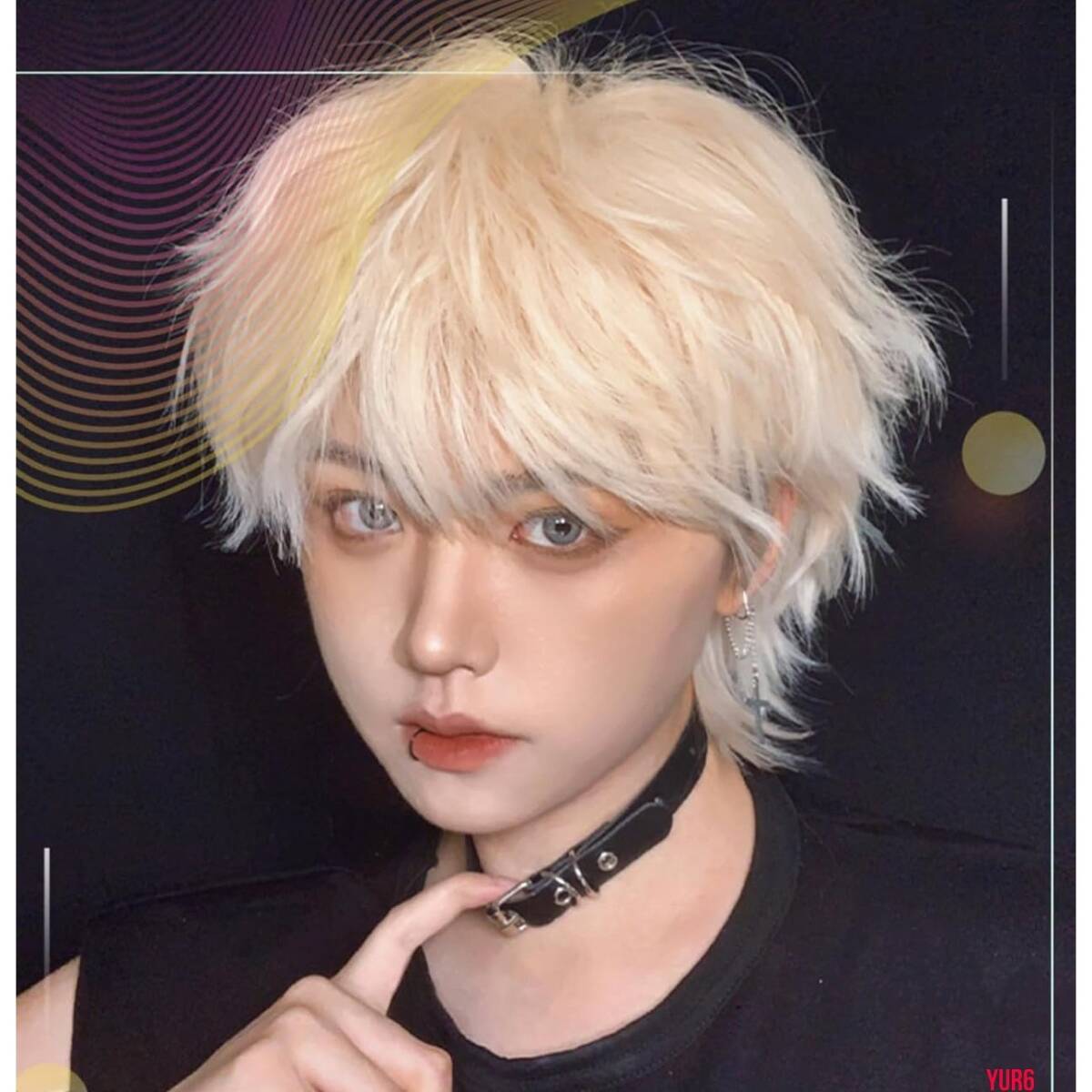 リネンゴールド メンズ ウィッグ フルウィッグ かつら 耐熱ファイバー レイヤーの入った ナチュラル カール 快適 普段使い イベント 学生 拍卖