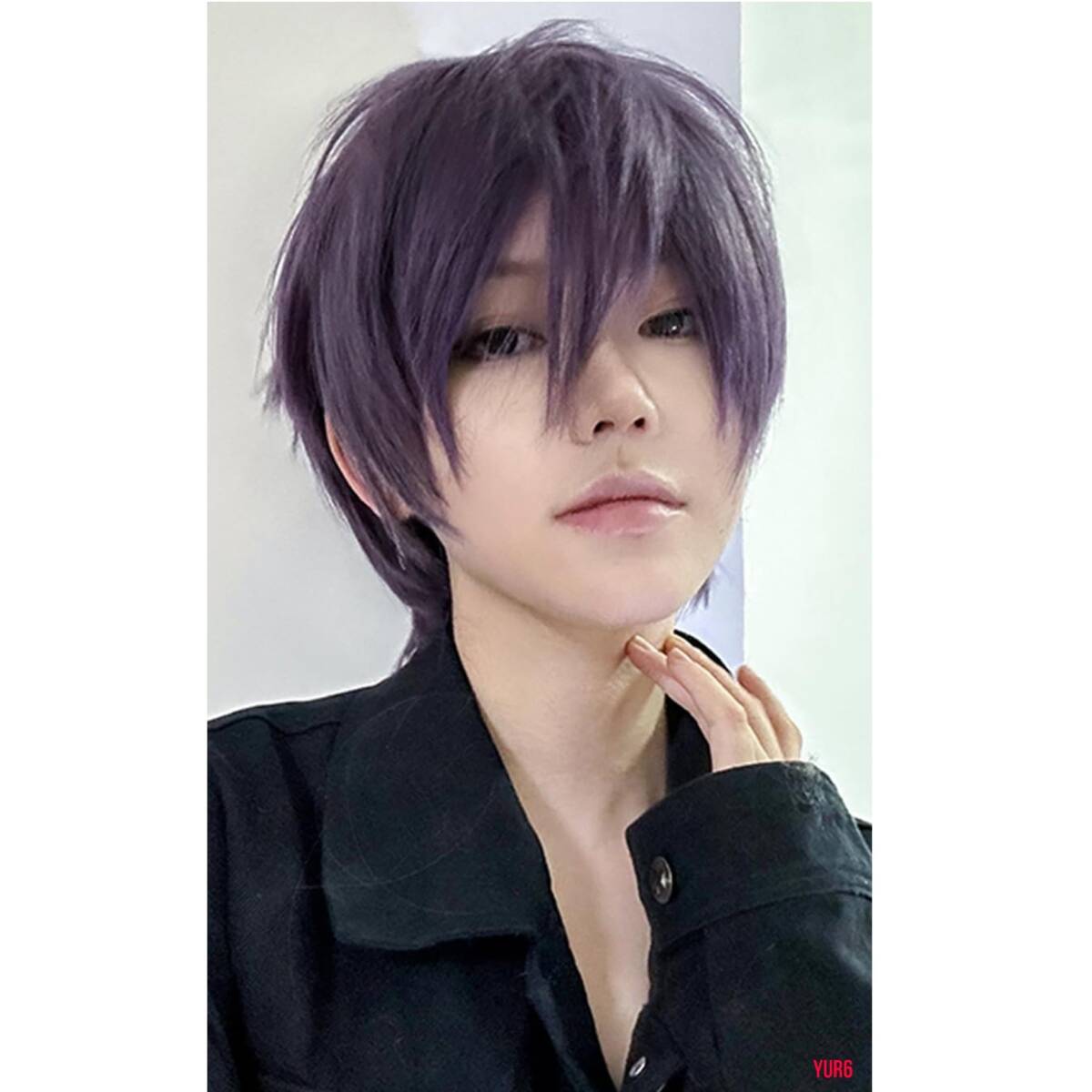 メンズ ショート パープル ウィッグ フルウィッグ かつら アジャスター付き 耐熱ファイバー 人工頭皮 通気性 快適 普段使い イベント拍卖