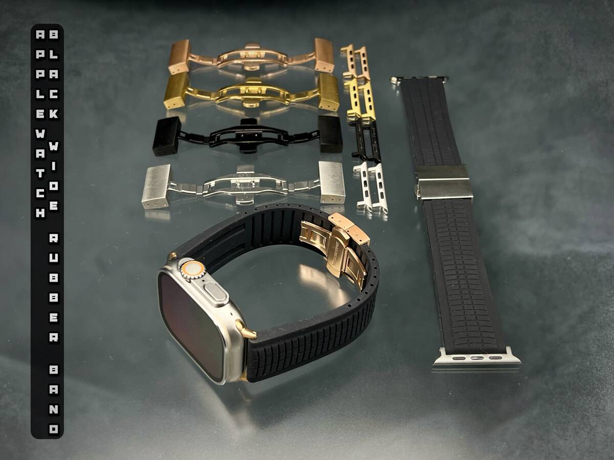 ブラック アップルウォッチ ラバー バンド ベルト シリーズ10 ウルトラ SE 46mm 49mm 45mm 44mm 42mm ワイド幅 特殊バックル拍卖