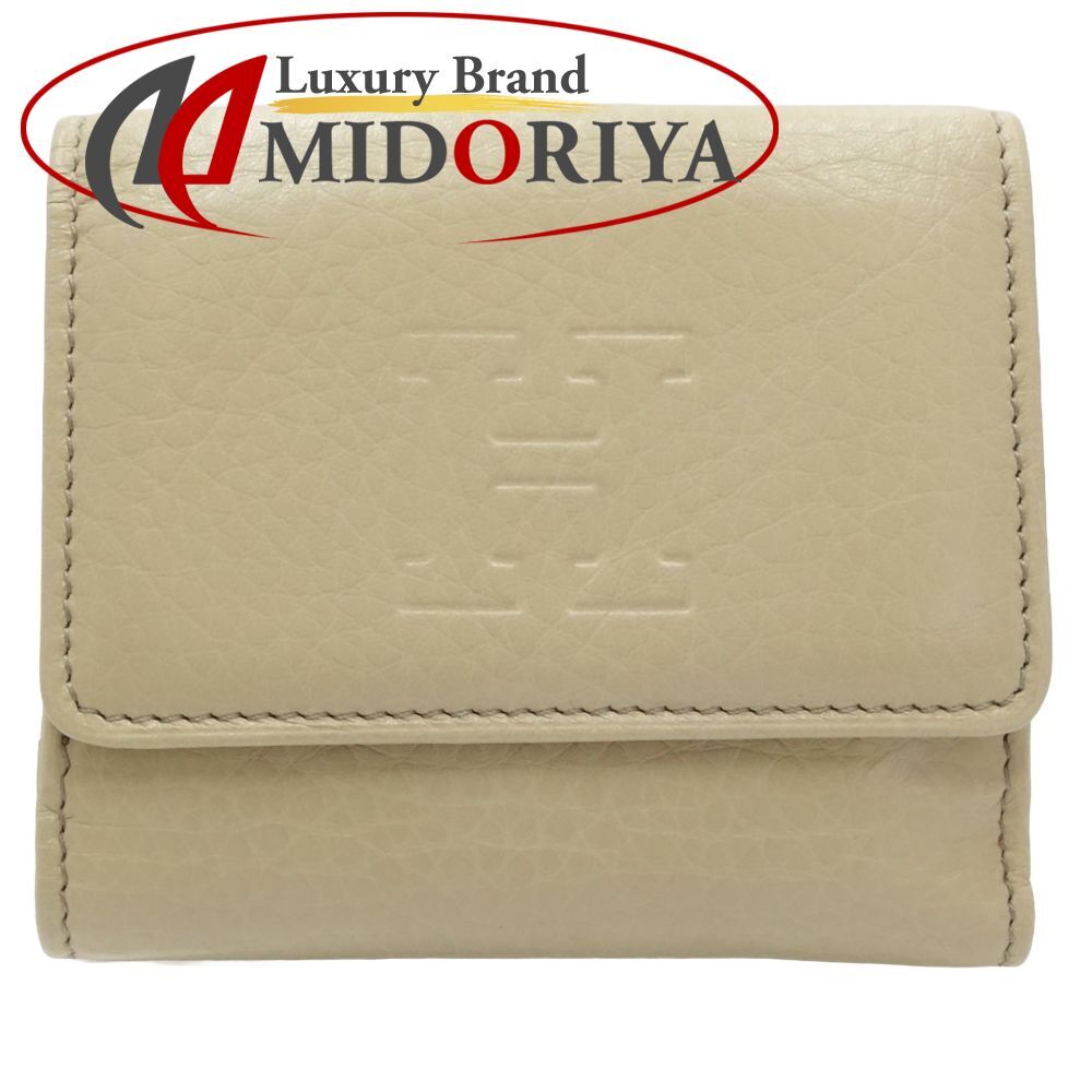 HIROFU ヒロフ 二つ折り財布 コンパクトウォレット Wフラップ レザー アイボリー/180529【中古】拍卖