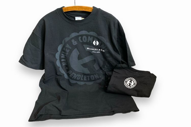 デッドストック!!USA製ビンテージHAMLEY&CO.オールコットン両面プリントTシャツXL黒ブラックアメリカ製ストリートアメカジh24077拍卖