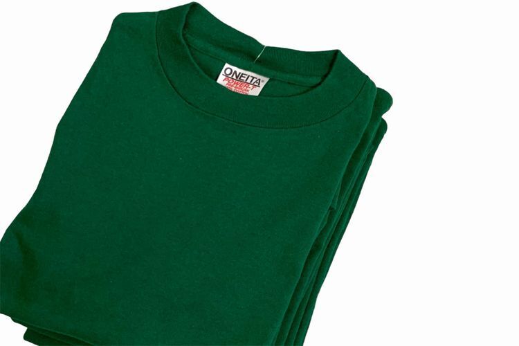 デッドストック!!USA製90sビンテージONEITAオニータクルーネックオールコットン無地ショートスリーブ半袖TシャツMグリーンアメカジh23889拍卖