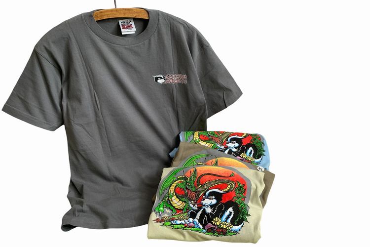 デッドストック!!90sビンテージUSA製SKUNKスカンクオールコットンマリファナ両面プリントTシャツLダークグレーアメカジストリートn23789拍卖