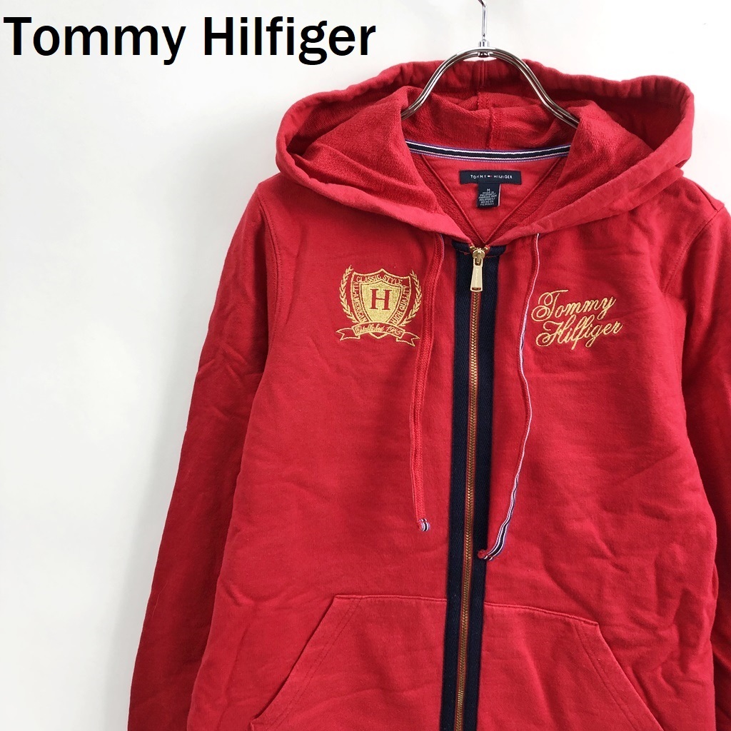 【人気】Tommy Hilfiger/トミーヒルフィガー パーカー スウェット素材 ジップアップ 刺繍 コットン100% レッド サイズM レディース/S5571拍卖