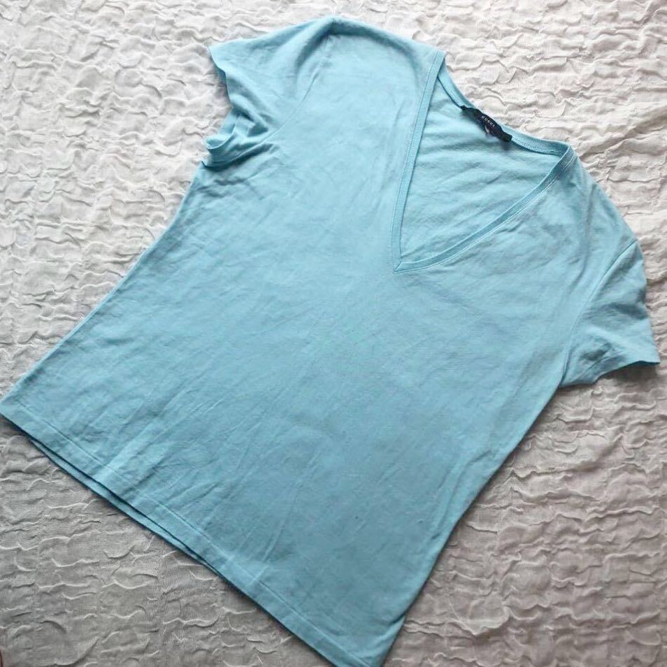 GUCCI グッチ イタリア製 バックロゴ 半袖 Vネック Tシャツ カットソー ミント コットン ★1000拍卖