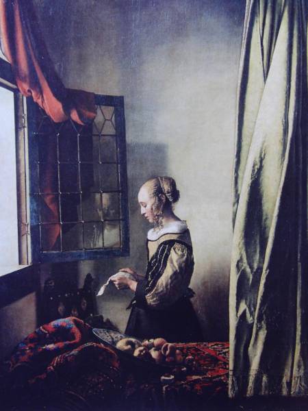 ヨハネス・フェルメール、【窓辺で手紙を読む娘】、希少豪華画集画、新品高級額・額装付、大判、状態良好、送料込み拍卖