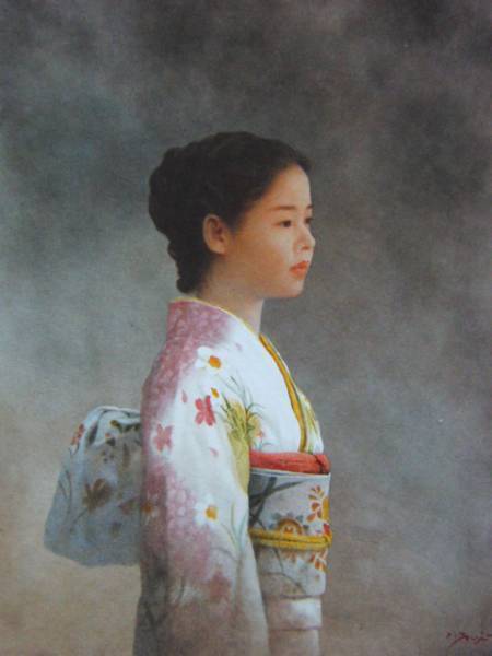 藤井勉、【祈り】、希少な額装用画集より、厳選、新品額装、マット額装付、状態良好、日本人画家拍卖