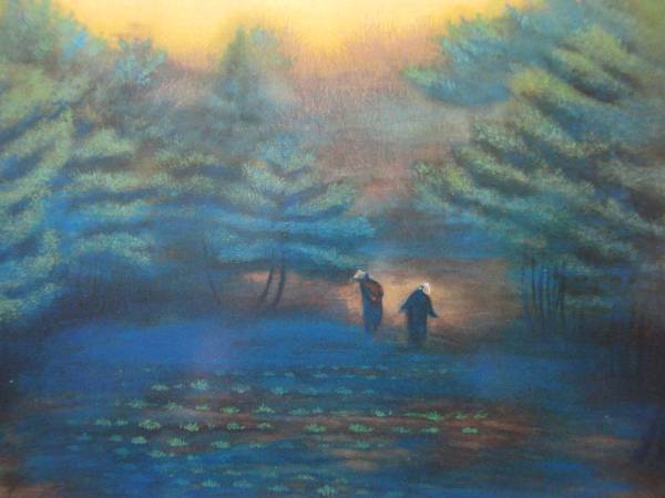 小茂田青樹、「麦踏」、希少な画集より、新品高級額・額装付、状態良好、送料込み拍卖