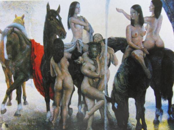 與志崎 朗、【オキリポヌカの泉】、希少画集画、新品高級額・額装付、状態良好、送料込み拍卖