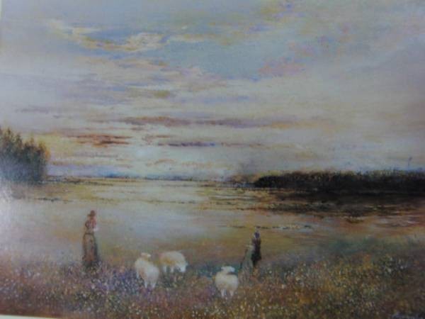 岡田旭峰、羊飼い、希少画集画、新品高級額、額装付、状態良好、油彩 風景、送料込み、eda拍卖