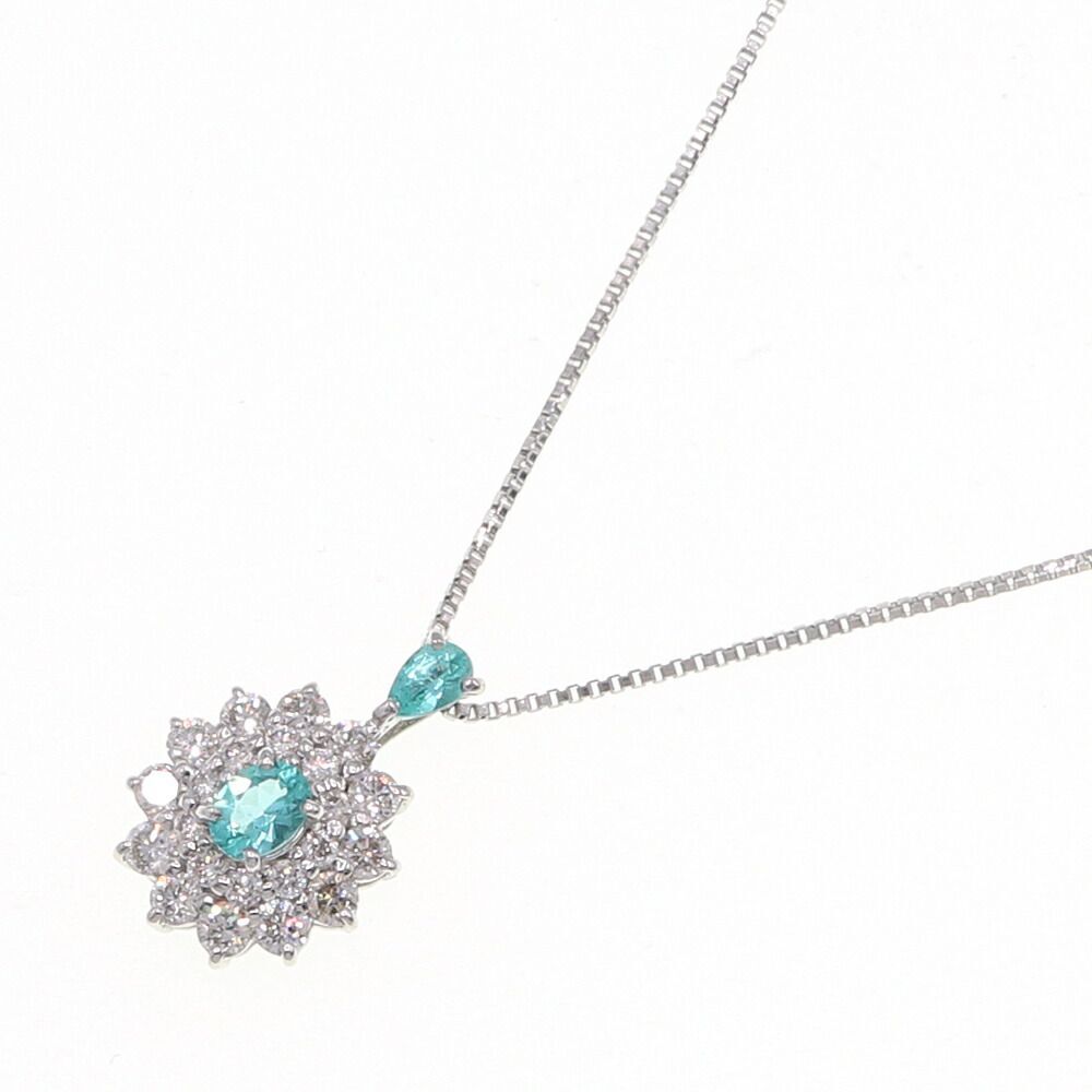 パライバトルマリン ダイヤモンド ネックレス D0.23ct TL0.07 0.04ct Pt850 900 中古 ペンダント拍卖