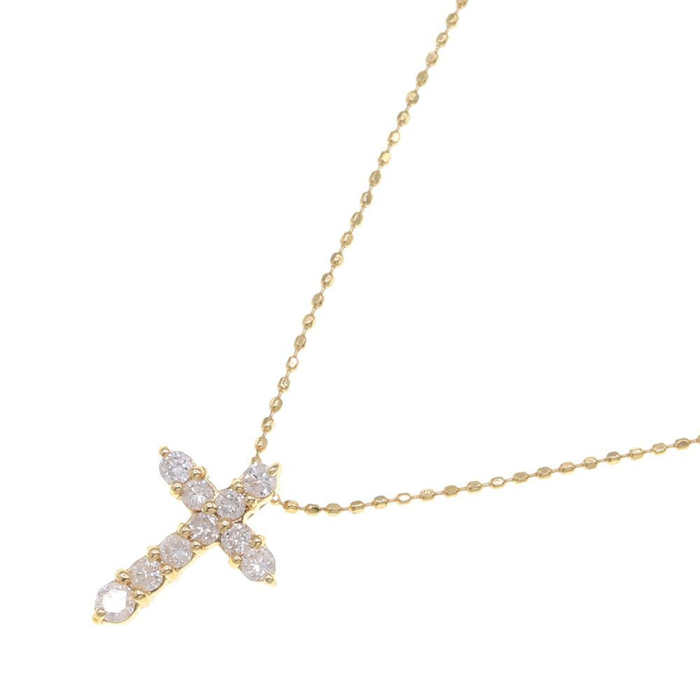 ダイヤモンド ネックレス クロス D0.30ct K18 YG 中古 ペンダント チョーカー 十字架 宝石 ジュエリー拍卖