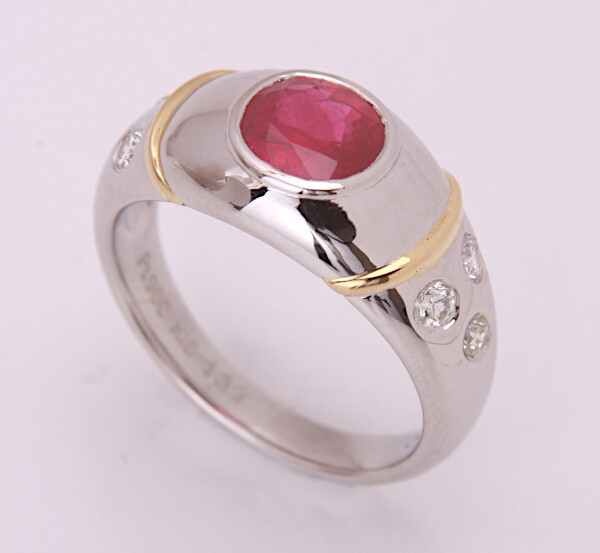Pt900/k18★天然ルビー1.39ct+ダイアモンドデザインリング★C-6018拍卖