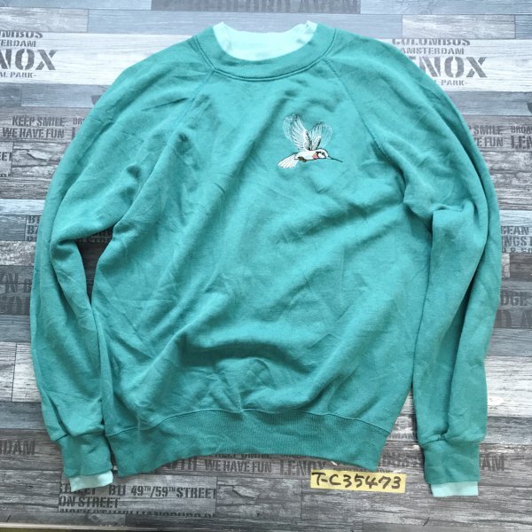 Hanes ヘインズ メンズ 鳥刺繍 ラグラン トレーナー M グリーン拍卖