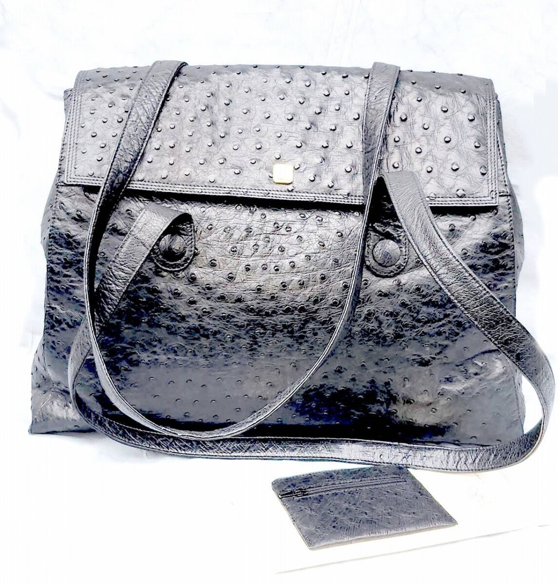 高級 オーストリッチ ボストンバック 黒 本革 超美品 ゴールド金具 軽い 使用感無し拍卖