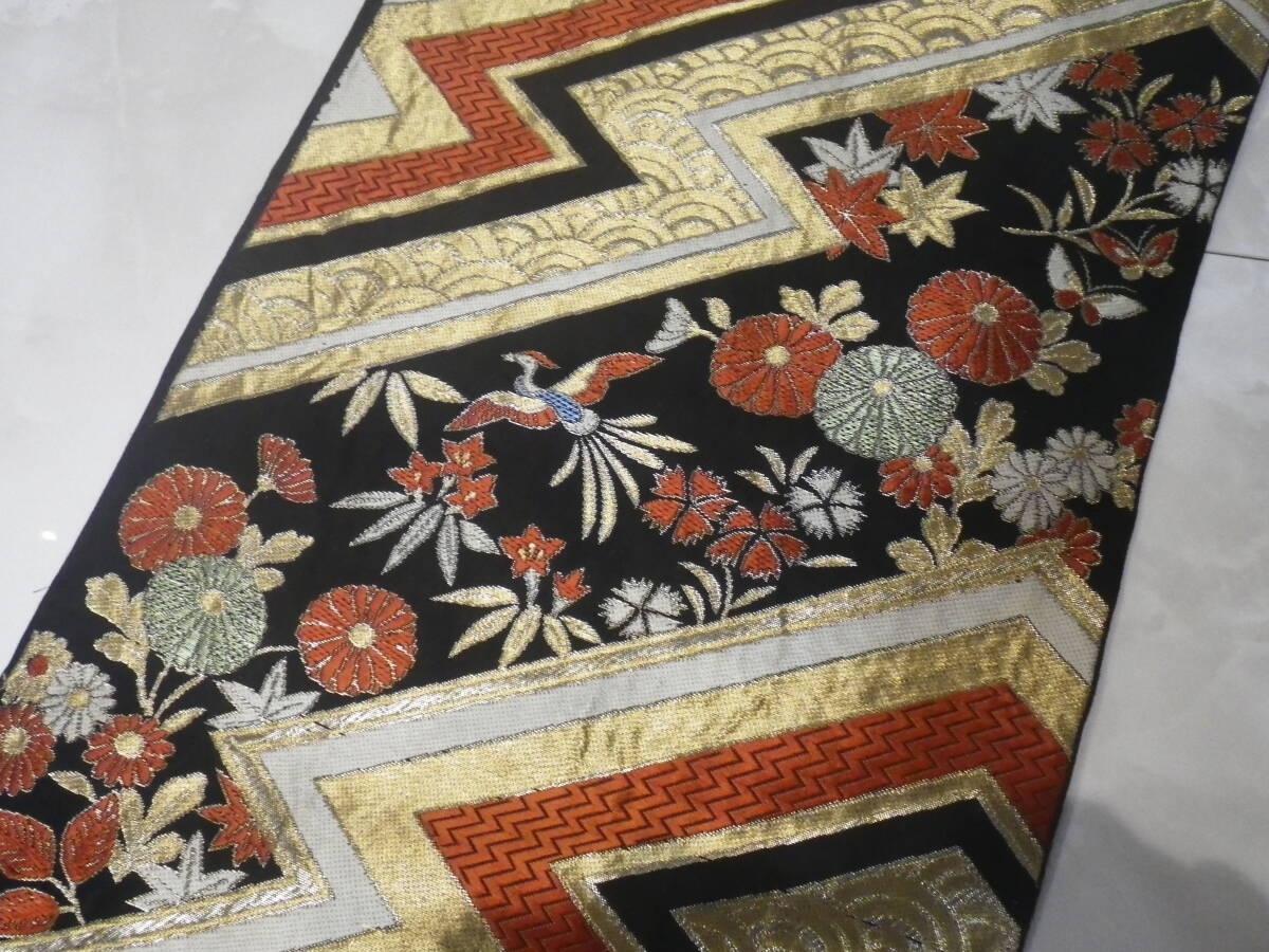 ■中古 着物 袋帯 模様 豪華 リメイク 布地 訪問着 牡丹 鳥 和柄 正絹拍卖
