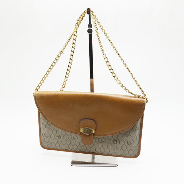 中古品 クリスチャンディオール クラッチチェーンハンドバッグ ヴィンテージ ゴールド金具拍卖