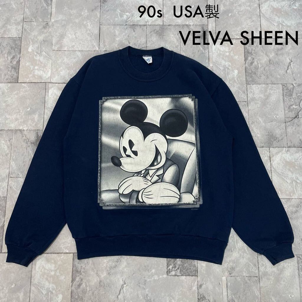90s USA製 VELVA SHEEN ベルバシーン sweat スウェット トレーナー ディズニー ミッキーマウス プリントロゴ ヴィンテージ 玉FL3607拍卖