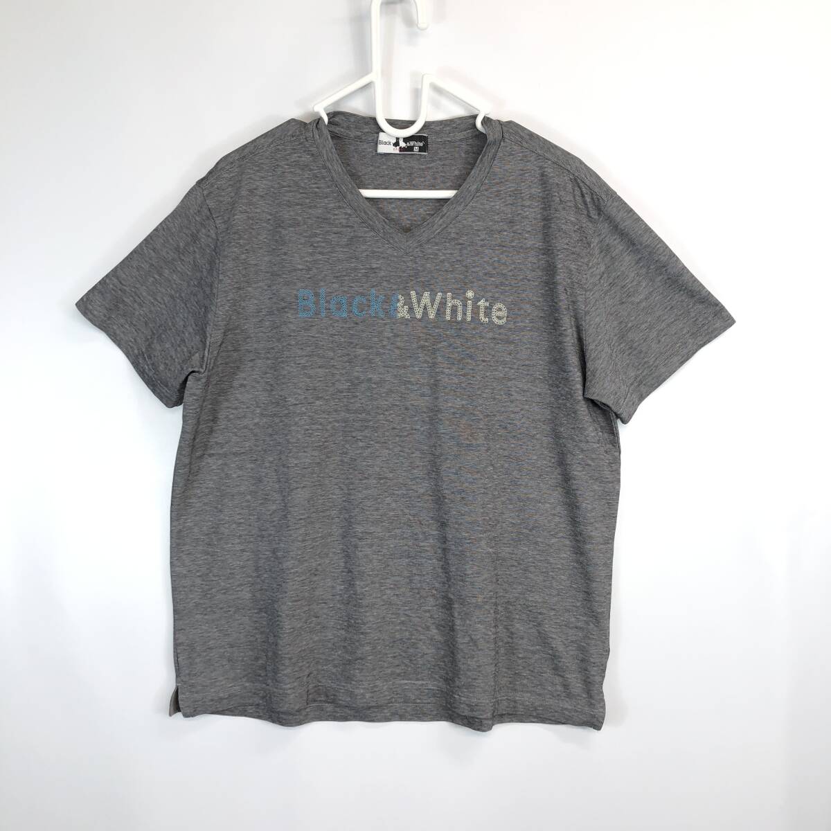 Black&White ブラックアンドホワイト 半袖Tシャツ グレー Mサイズ Vネック 日本製 6603GS/QE拍卖