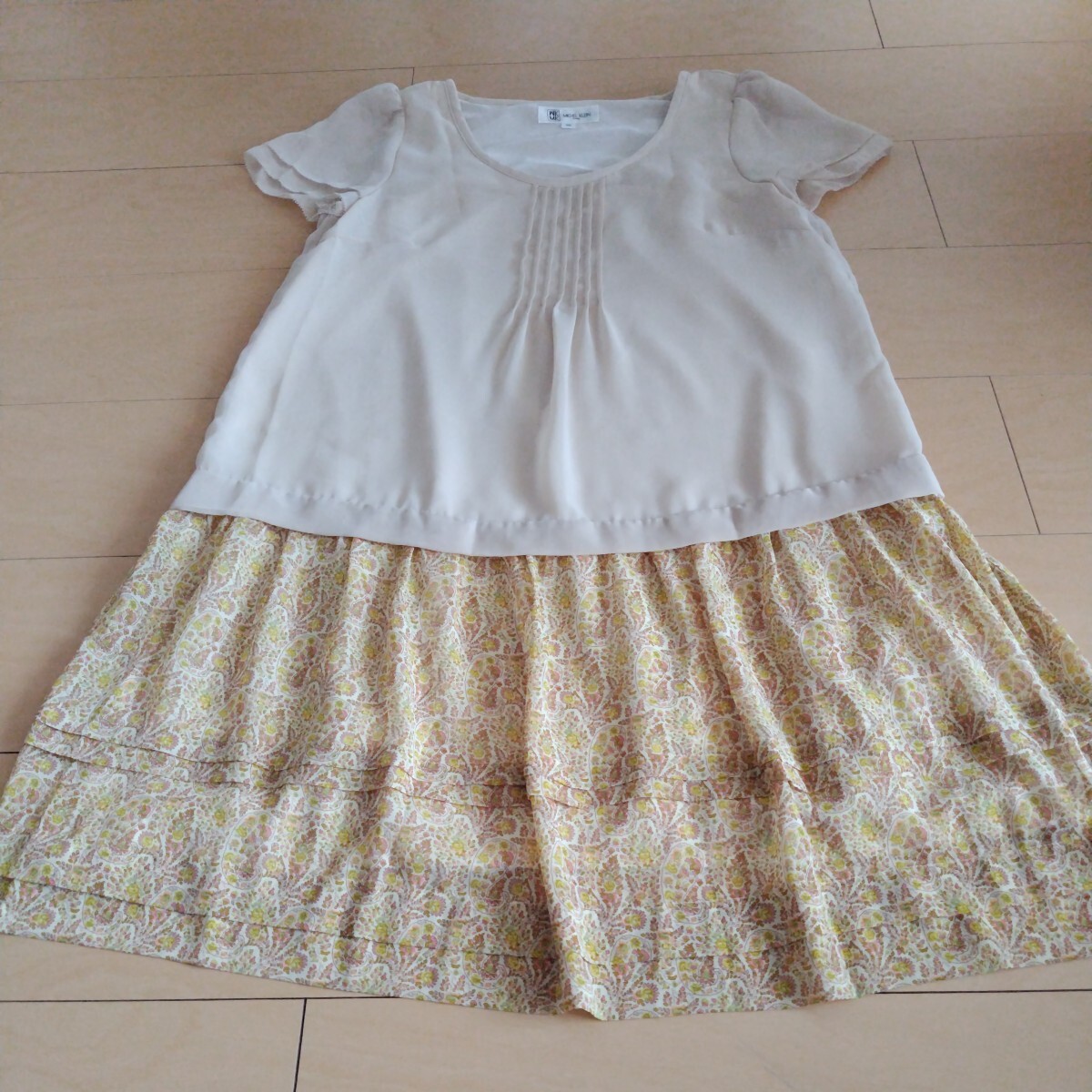 ワンピース チュニック  MKミッシェルクラン 春夏 黄色 イエロー  ベージュ フェミニン 上品 可愛い 花柄 Mサイズ シフォン拍卖