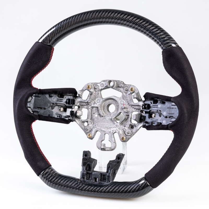 ミニ用 F54 F55 F56 F57 2021以降 D型 ステアリング ホイール ハンドル カーボンX本革スエードX赤い輪デザイン拍卖