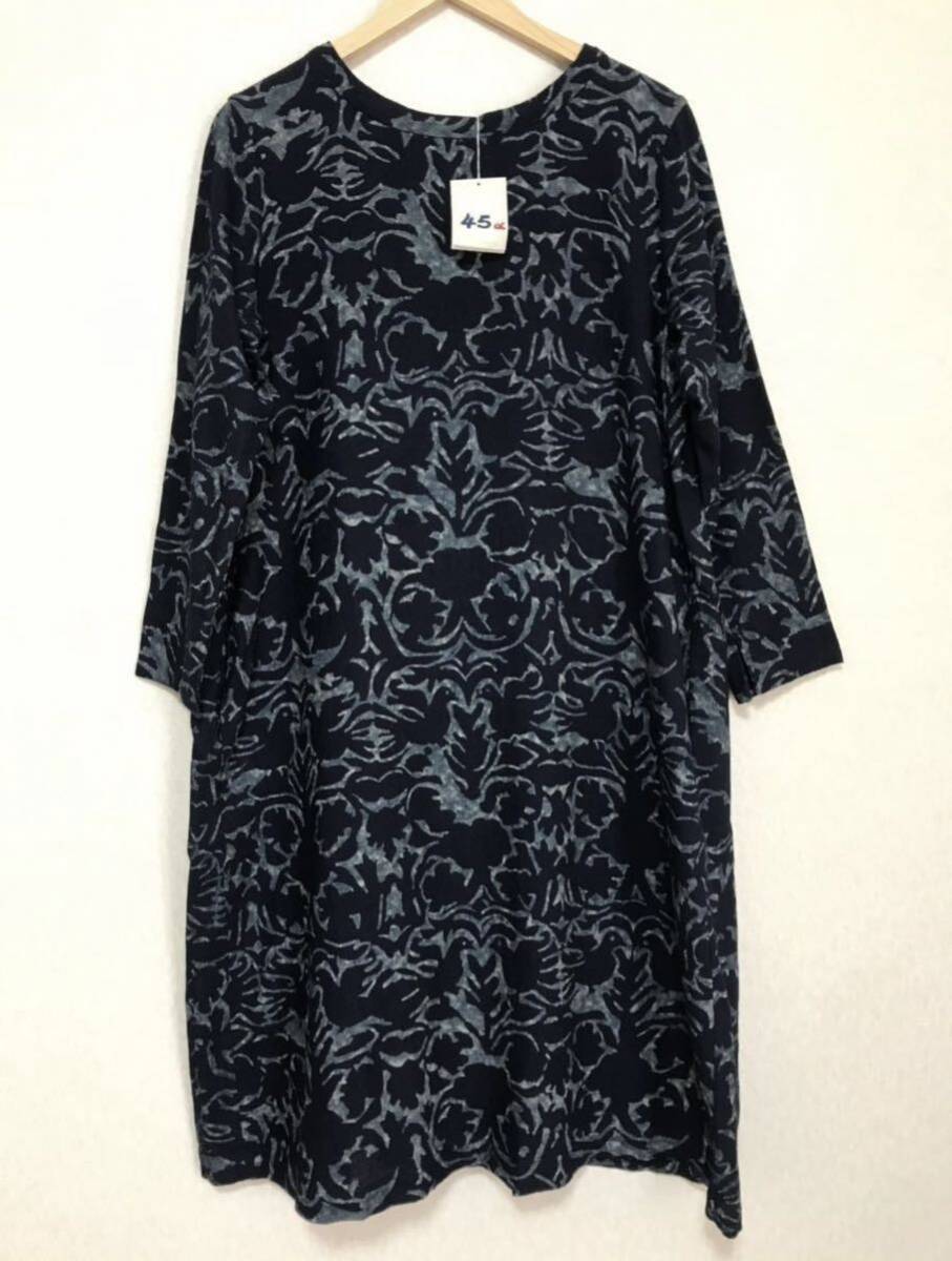 希少【新品同様】45rpm フォーティーファイブアールピーエム ワンピース 藍染め 総柄 インディゴブルー タグ付き size 0拍卖