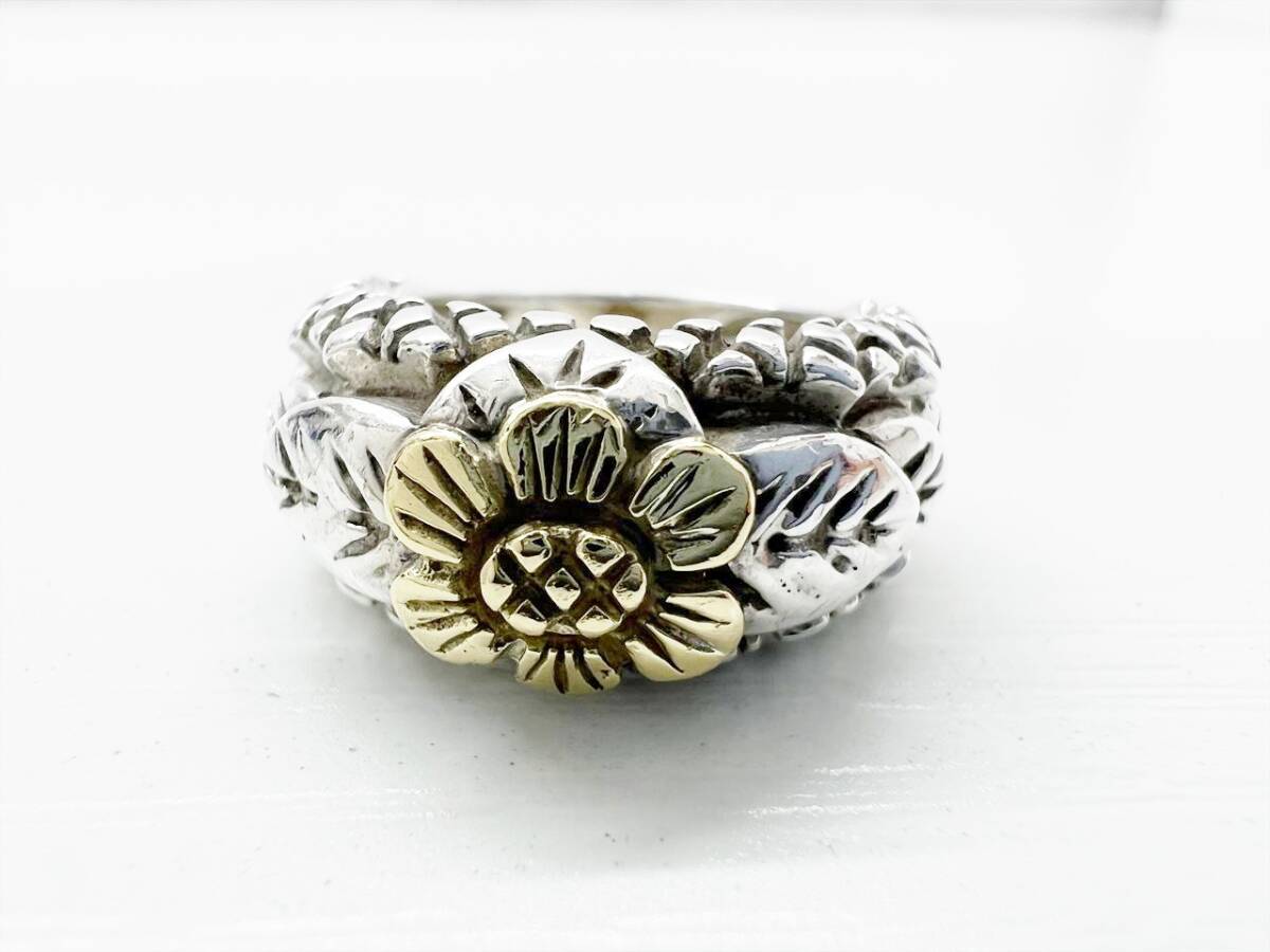 Stephen Dweck スティーブンデュエック フラワー コンビ リング 925 K18 シルバー 約7.5拍卖