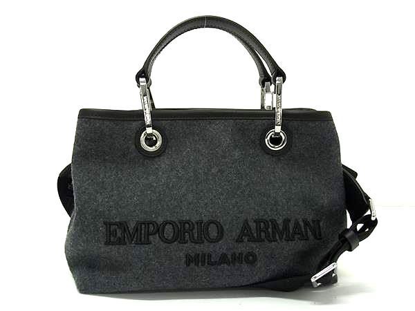 ■新品同様■ EMPORIO ARMANI エンポリオアルマーニ ウール 2WAY ハンドバッグ ショルダー レディース グレー系×ブラック系 AX6909拍卖
