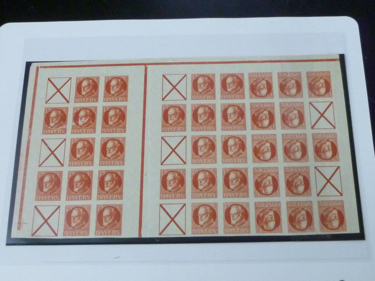 24L M №98 ドイツ切手 GERMANN STATES 1914年 BAVARIA SC#100 15pf テートペッシュ含 無目打 45枚ブロック(8枚空欄) 未使用NH拍卖