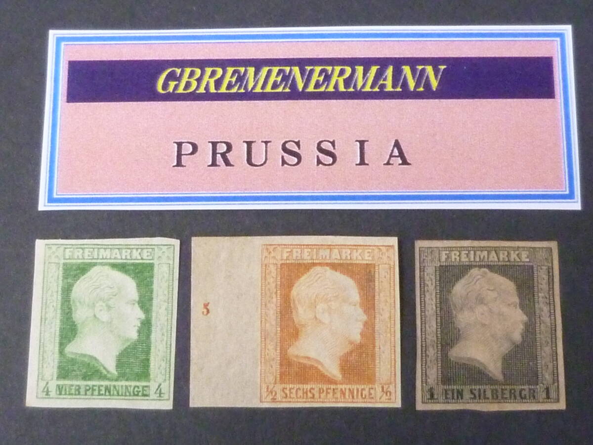 24L M №141 ドイツ切手 GERMANN STATES 1850年 PRUSSIA SC#1-3 計3種 未使用OH 【SC評価 $280】 拍卖