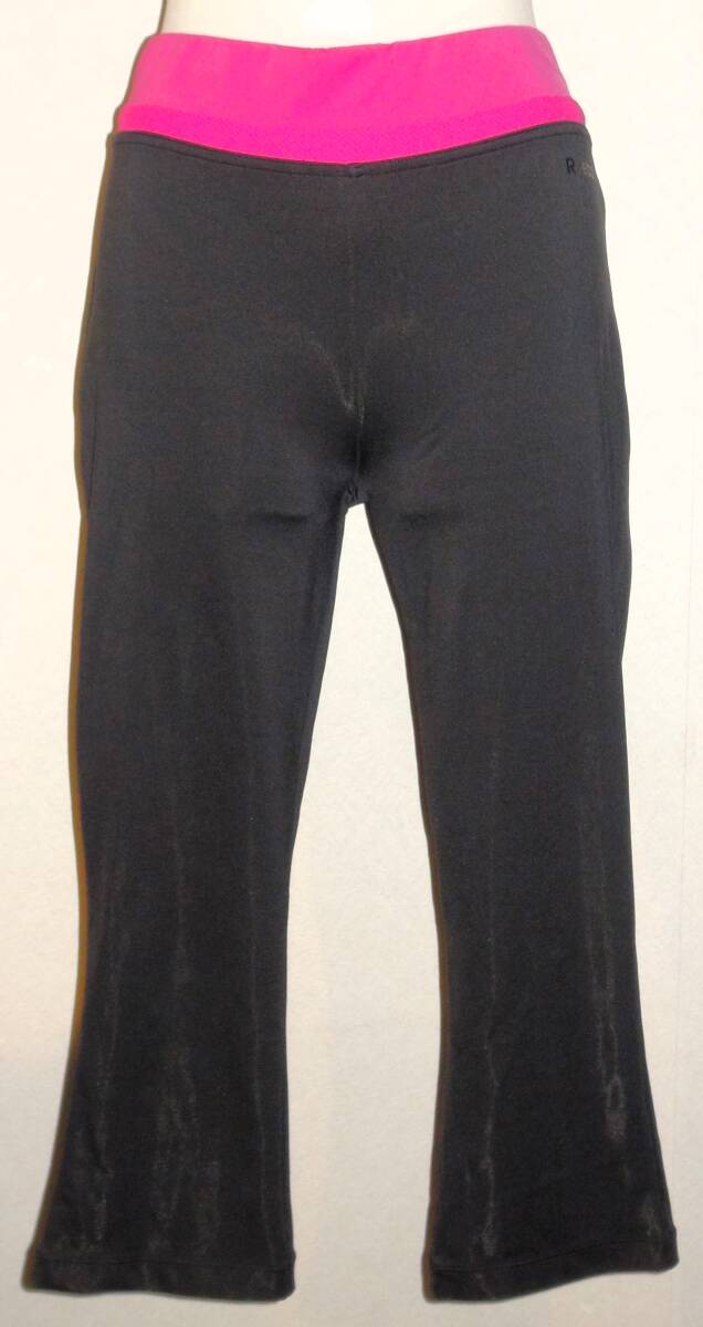 (レディース・スポーツ用・七分パンツ)Reebok リーボック アディダスジャパン㈱ XL ブラック 丈78㎝ ウエスト部ピンク 美品拍卖