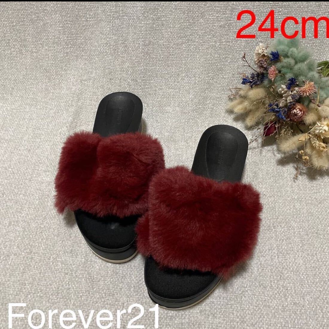 Forever21 サンダル ファーシューズ 厚底サンダル 美品 レディース24cm フォーエバー21 プラットフォーム 大人可愛い スリッポン拍卖