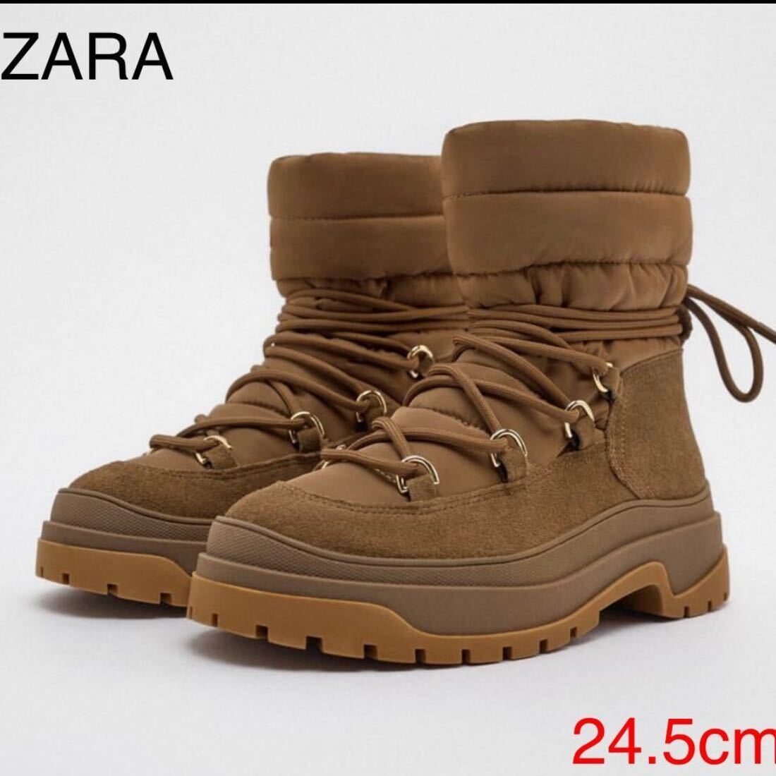 ZARA ショートブーツ キルティングアンクルブーツ ブラウン 38サイズ 24.5cm 未使用 美品 防寒 ザラ メンズ レディース 厚底拍卖