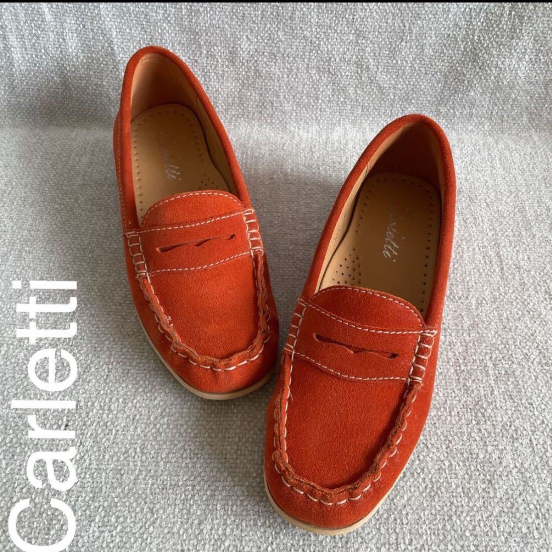 ローファー オレンジ レディースMサイズ Carletti(カルレッティ)SFW 日本製本革スエードローファー(オレンジ) 23cm〜23.5cm 美品拍卖
