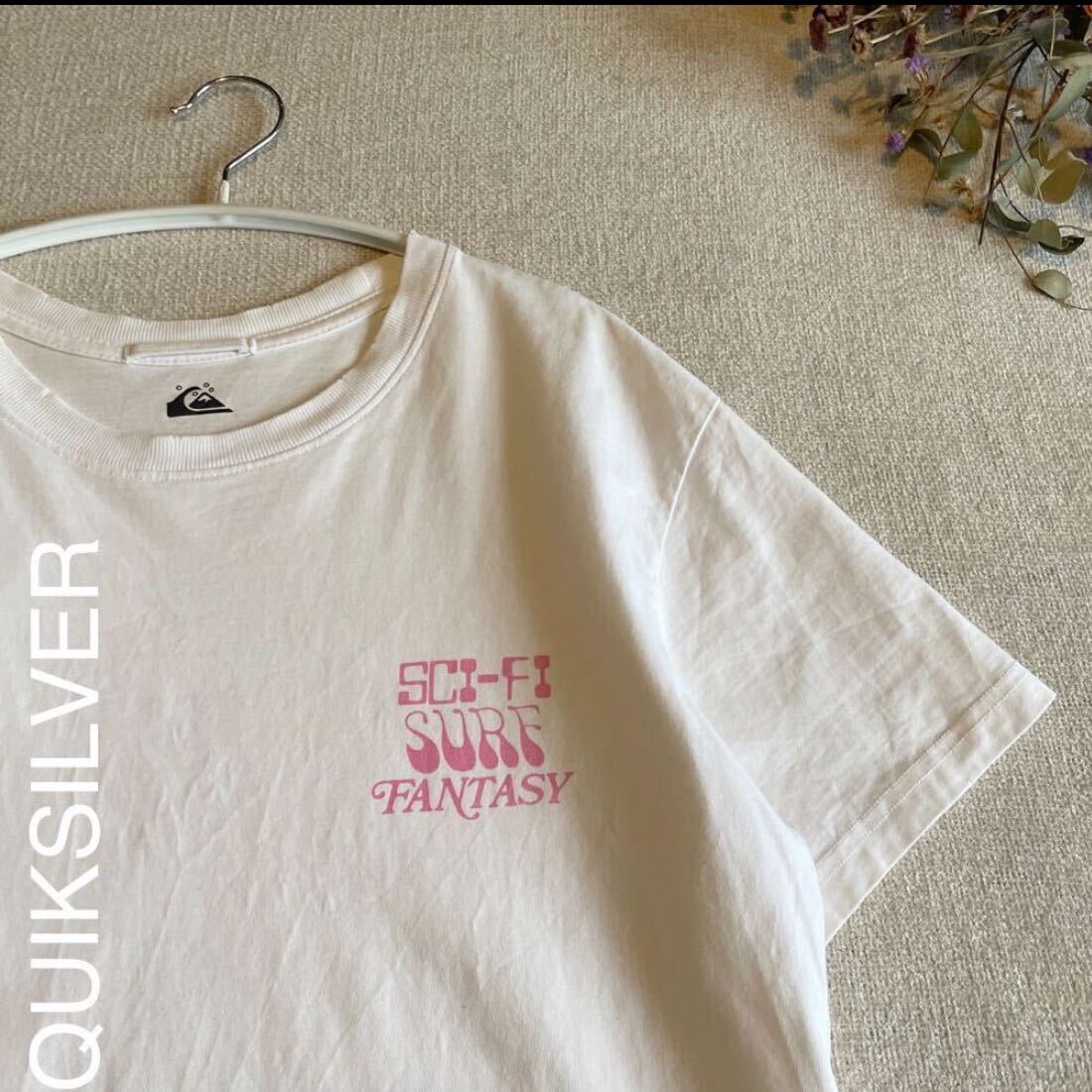 クイックシルバー Tシャツ 半袖 ホワイト 半袖Tシャツ コットン レディースMサイズ 美品 サーフカジュアル バックプリント ロゴ拍卖