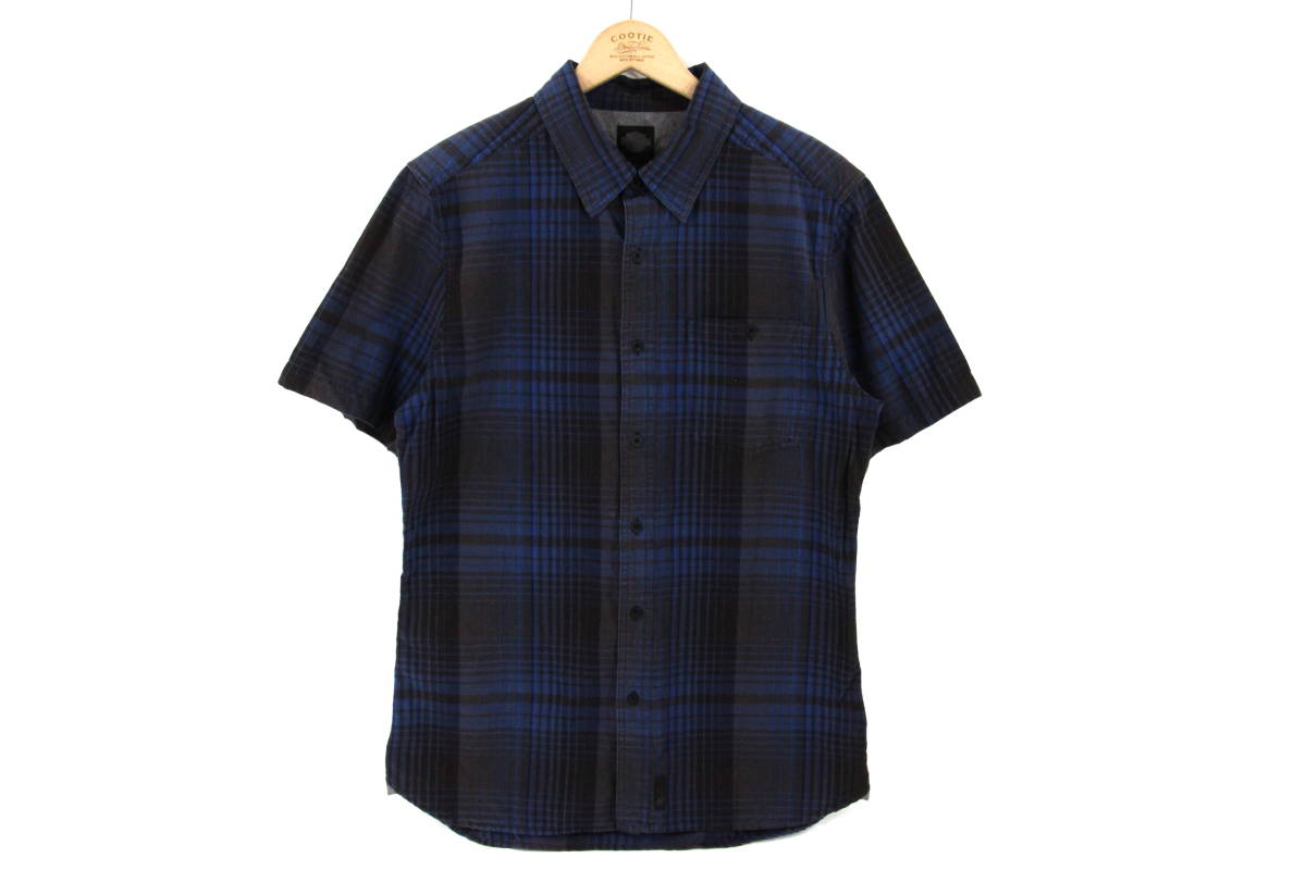 【美品】HURLEY-DAVIDSON ウォッシュ加工 チェック シャツ M ブルー/グレー 青/灰 半袖 ハーレーダヴィッドソン拍卖
