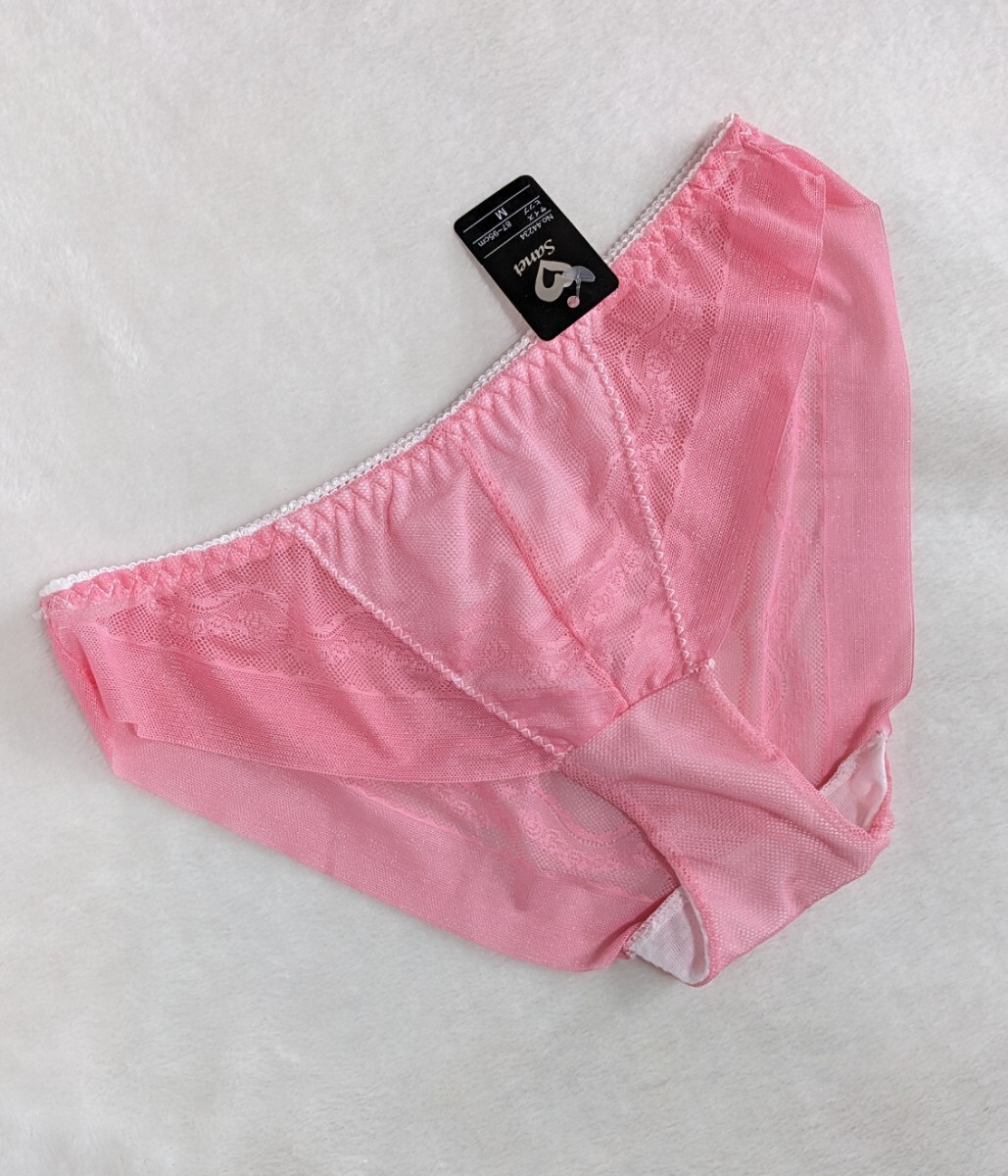 お泊まりに☆パンティ未使用M☆セクシーバックシアーメッシュ☆ピンク☆匿名配送可☆タグあり☆拍卖