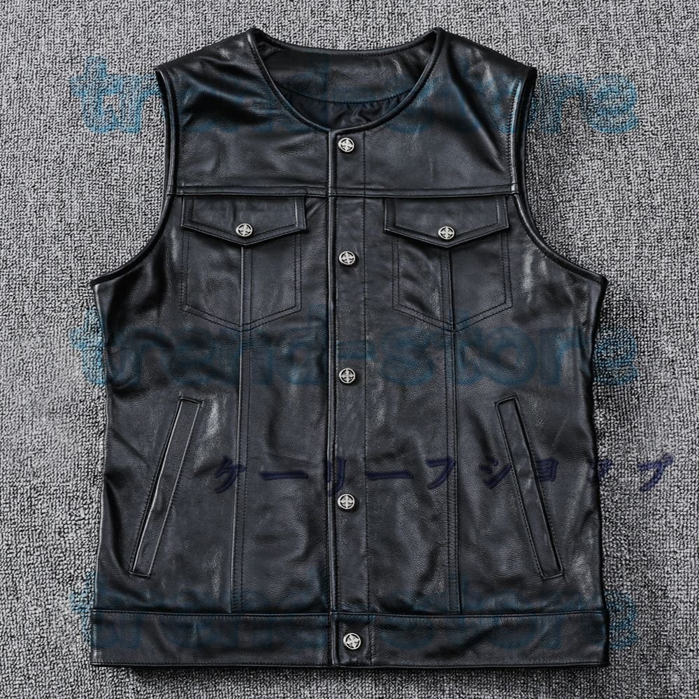 紳士格好良いレザーベスト メンズ本革新品 バイクウエア多機能 サイズS-4XL 拍卖