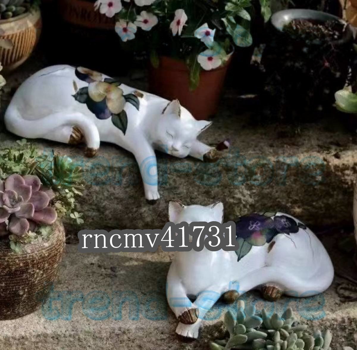 美品★ 2個 猫彫刻 輸入品 庭園置物 庭飾りガーデンオーナメント屋外 アクセント小物 オーナメント拍卖