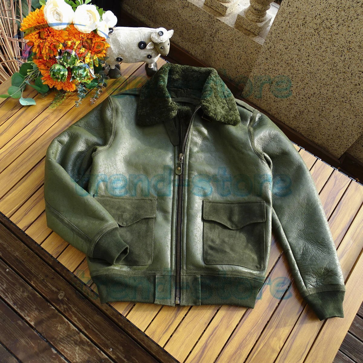 A2フライトジャケット ムートン コート 羊革 毛皮一体 シープスキン 本革 防寒服 ラムレザー 天然革拍卖