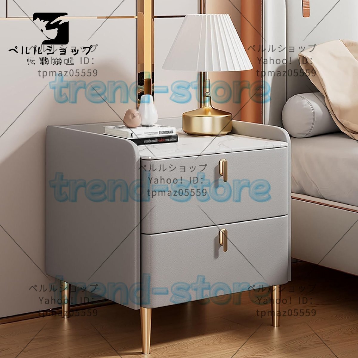 収納引き出し付きナイトスタンド、ロックボードベッドエンドサイドテーブルキャビネット、小さなドレッサー ライトグレー 40cm拍卖