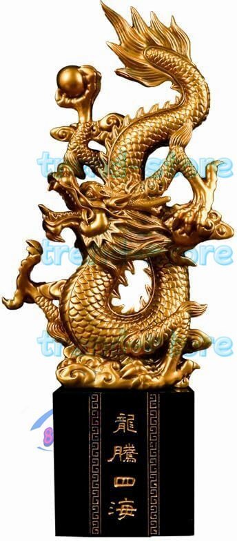 龍 置物 風水 金龍 黄龍 招財水龍 樹脂製 竜 風水グッズ 開運アイテム 縁起物 願望成就 魔除け 厄除け総高51cm拍卖