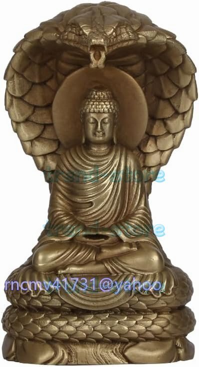 仏像 釈迦如来 座像 ムチリンダ龍王光背 蛇座 お釈迦様 座釈迦 真鍮 材質 総高11.5cm拍卖