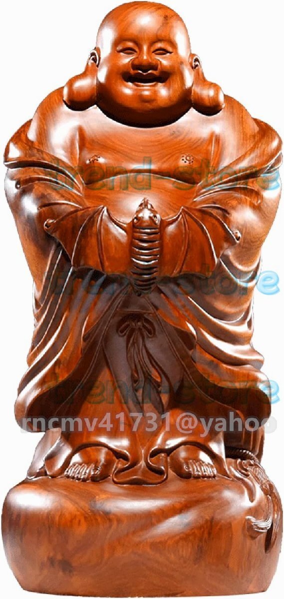 布袋様 木彫り 木像 木製フィギュア 黄花梨 花梨木 高級天然カリン材 七福神 布袋 様 布袋仏像 風水(Size:高さ48cm)拍卖