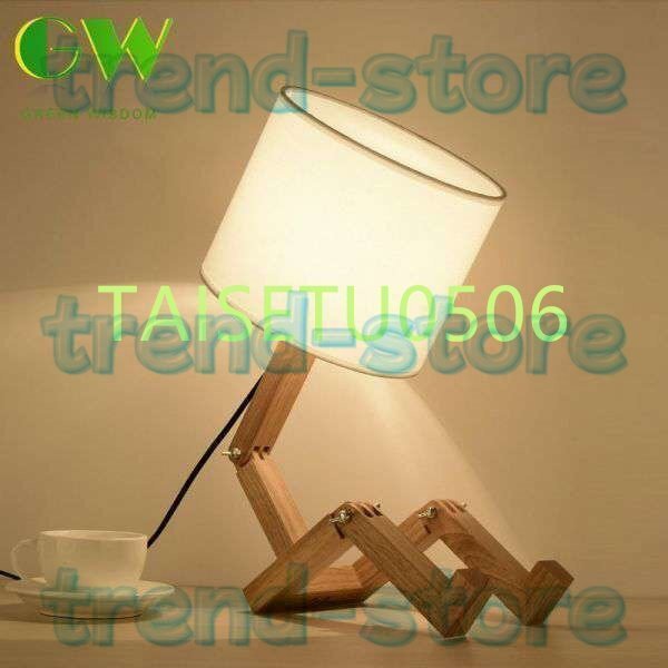 ロボット形状木製テーブルランプ E27 ランプホルダー 110-240 V 現代布アート木製デスクテーブルランプパーラー屋内研究拍卖