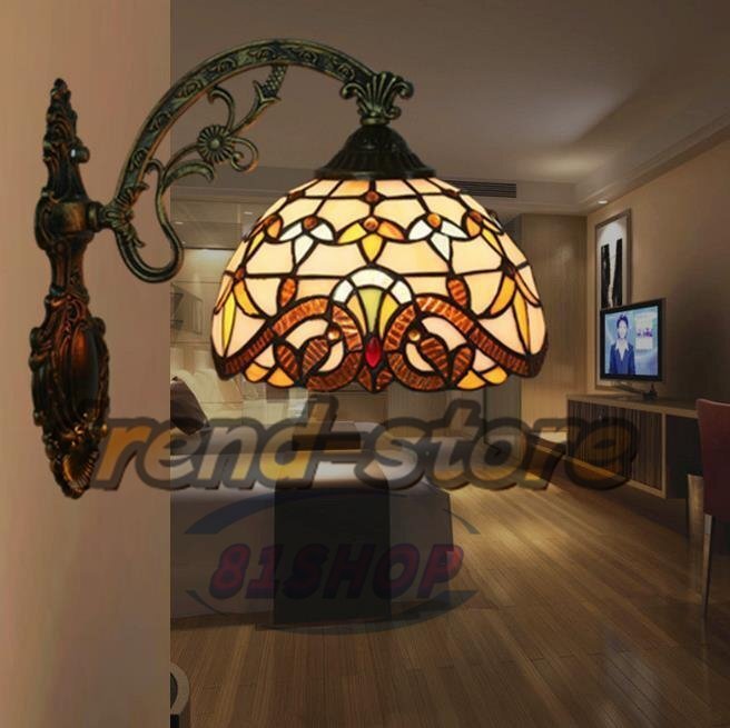 芸術品☆ウォールライト花柄 ステンドランプ ステンドグラス アンティーク レトロな雰囲気 ティファニー 室内装飾 照明拍卖