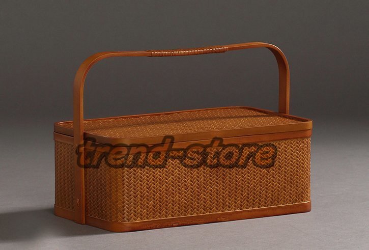 超美品★手作り自然竹バスケット 収納バッグ普段使い 収納しやすい良品 茶色拍卖